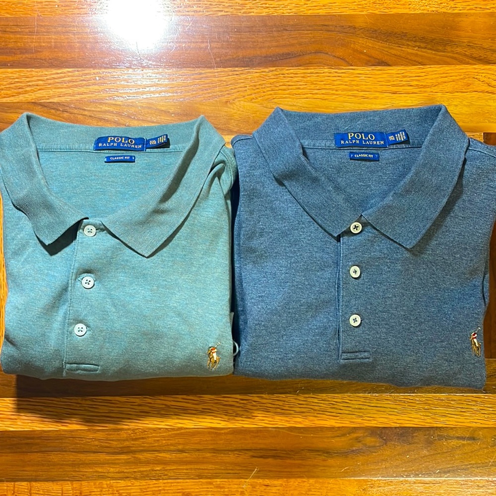Polo by Ralph Lauren mens 2XL XXL bundle (2) green gray soft cotton polo shirts